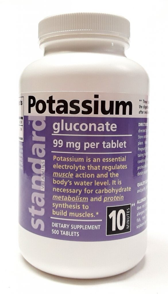 Standard Vitamins Potassium Gluconate 99 mg, 500 tabs