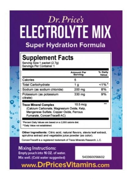 Dr. Price's Electrolyte Mix Blueberry Pomegranate nutrition facts on packet