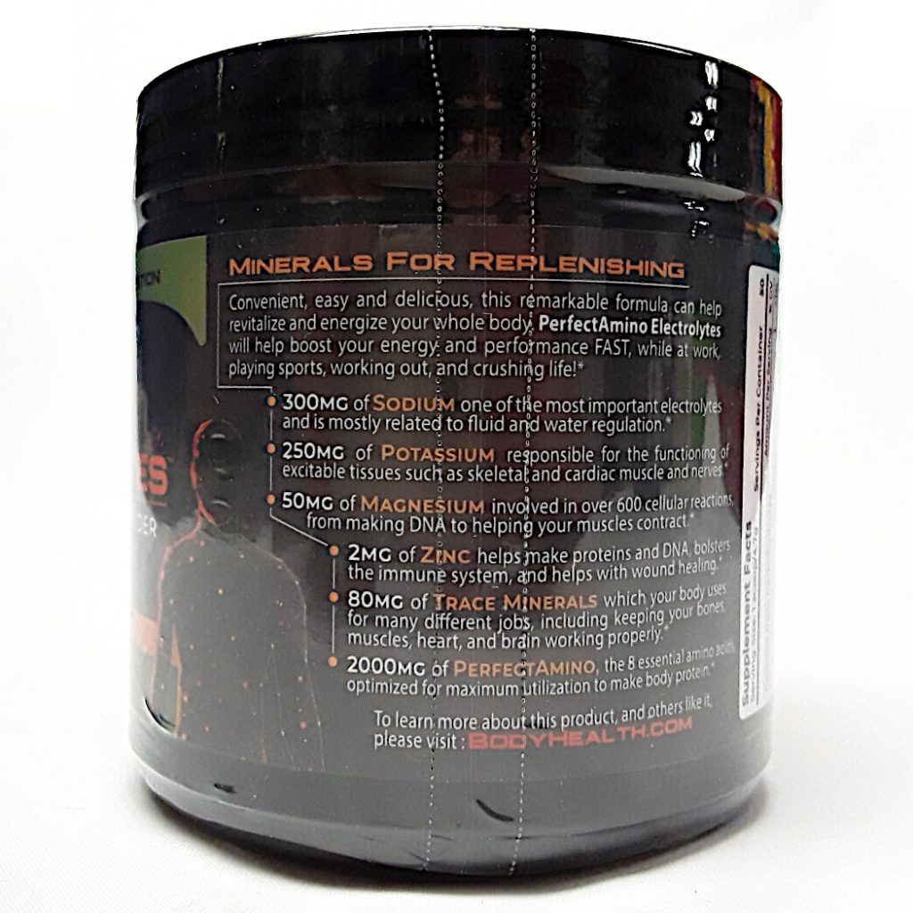 BodyHealth Perfect Amino Electrolytes Powder, 50 servings, Orange Slice Flavor, 9oz One Stoppe