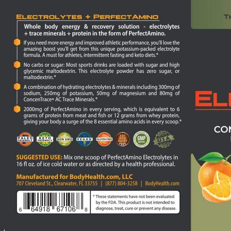 BodyHealth Perfect Amino Electrolytes Powder, 100 servings, Orange Slice Flavor, 22oz One