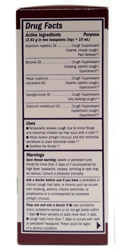 Boericke and Tafel Daytime Cough and Bronchial Syrup 4 fl oz drug facts and ingredients view