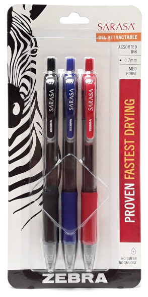 Zebra Sarasa Gel Retractable Pens 0.7mm Assorted Colors 3pk main