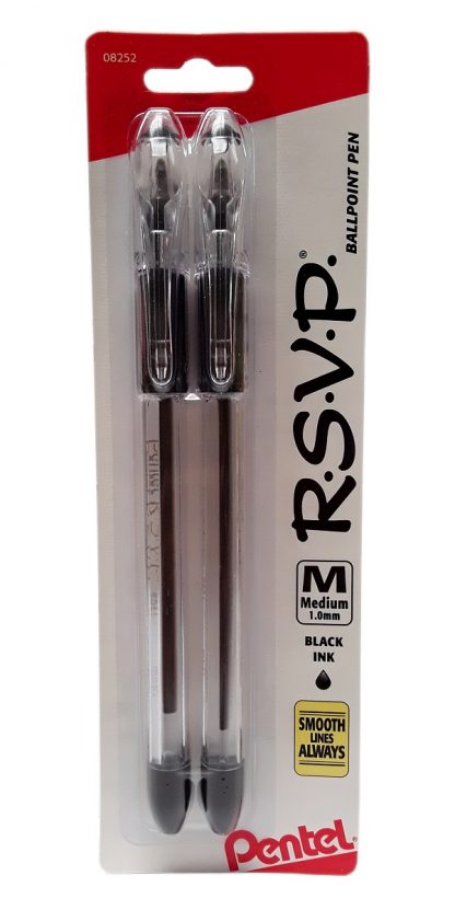 Pentel RSVP Ballpoint Pens Black Ink 1.0mm 2 Pack (1)
