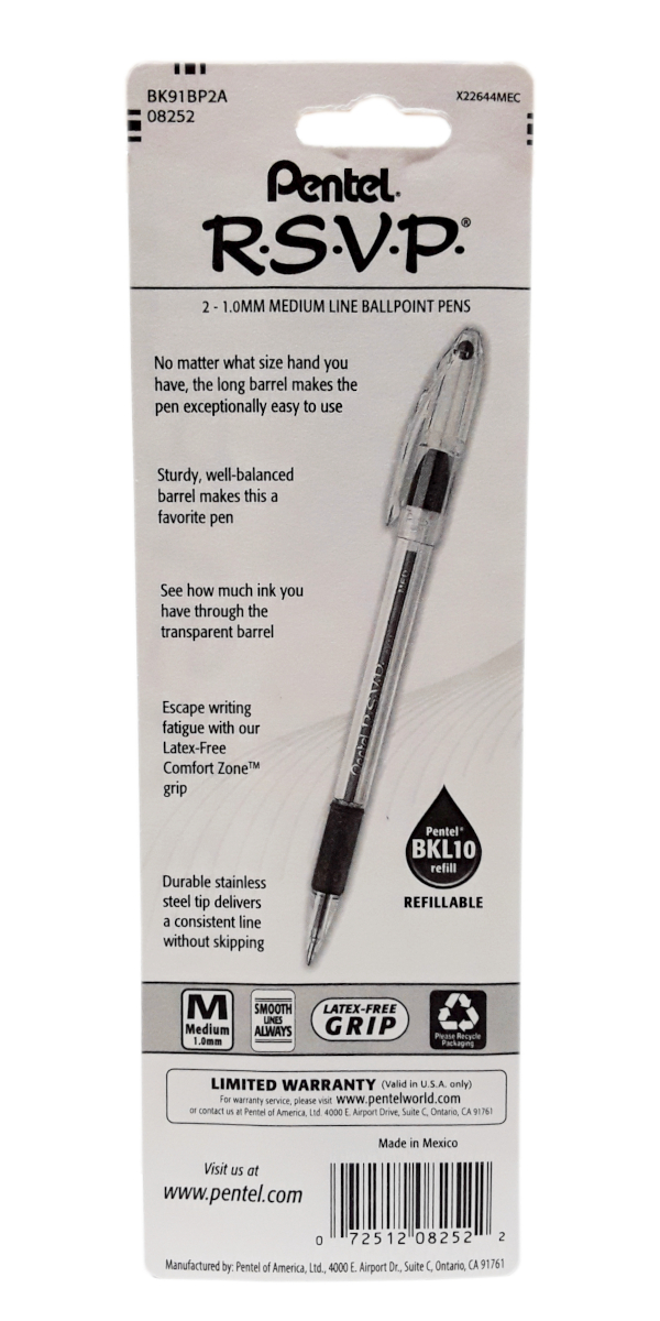 Pentel R. S.V. P. Ballpoint Pens, Fine Point, Black Ink, 12/Pack