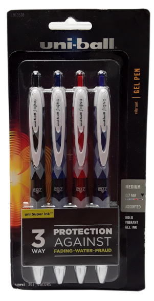 Uniball Signo 207 Gel Pens Assorted Ink 0.7mm 4 Pack main