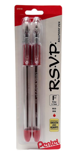 Pentel RSVP Ballpoint Pens Red Ink 1.0mm 2 Pack MAIN