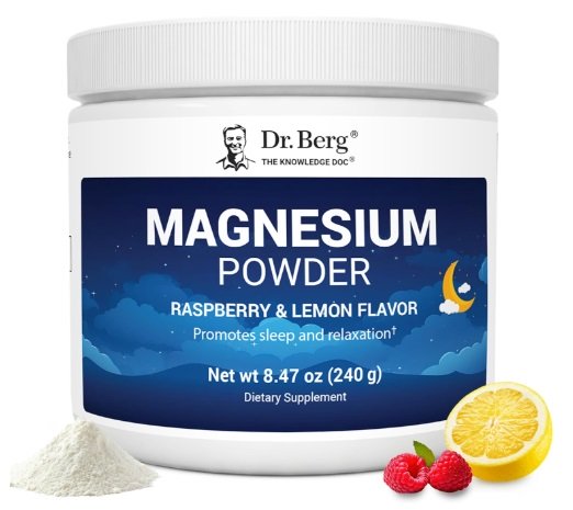 Dr. Berg Magnesium Powder Drink Raspberry Lemon Flavor – 325 mg of Magnesium Glycinate per serving – 50 servings