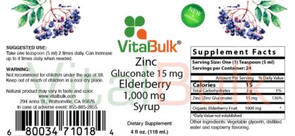 Vitalbulk Zinc Gluconate 15 mg with Elderberry 1000 mg Syrup - Image 2