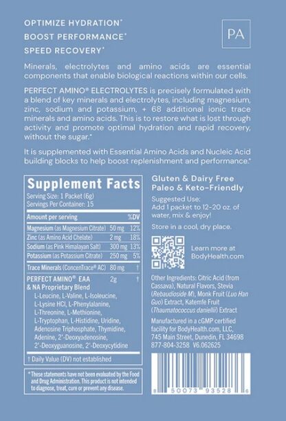 BodyHealth PerfectAmino™ Electrolyte Powder 15 Lemon Lime Flavor Travel Packets - Image 5