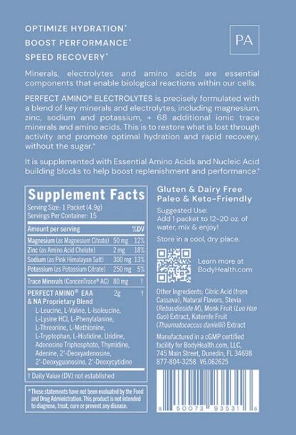 BodyHealth PerfectAmino™ Electrolyte Powder 15 Passion Fruit Flavor Travel Packets - Image 2