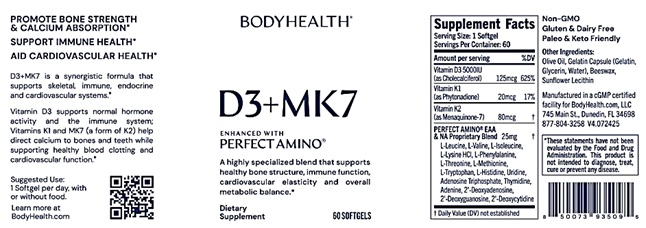 BodyHealth PerfectAmino™ D3 & MK7 60 Softgel - Image 2
