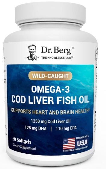 Dr. Berg Wild-Caught Omega-3 Cod Liver Fish Oil DHA EPA – 60 Softgels