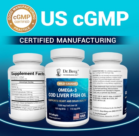 Dr. Berg Wild-Caught Omega-3 Cod Liver Fish Oil DHA EPA – 60 Softgels - Image 2