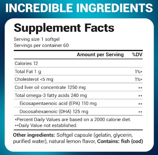 Dr. Berg Wild-Caught Omega-3 Cod Liver Fish Oil DHA EPA – 60 Softgels - Image 4