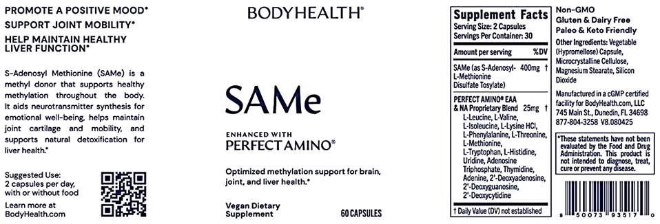 BodyHealth PerfectAmino™ SAMe: S-Adenosyl Methionine 400 mg, 60 Caps - Image 2